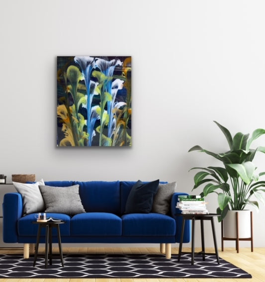 Blue Lillies - 11" x 14" Wood Canvas