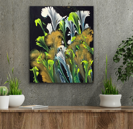 Blue And Gold Lillies - 16" x 20" Wood Canvas