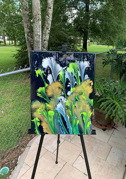 Blue And Gold Lillies - 16" x 20" Wood Canvas