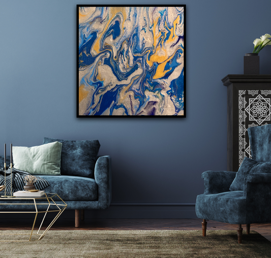 Blue Marbling - 10" X 10" Stretched Canvas