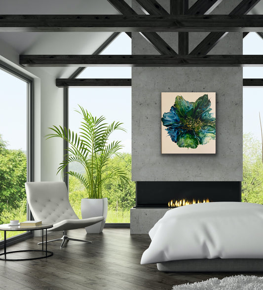 Blooming Blues - 11 x 14 inches on a wood panel for Cheese Board