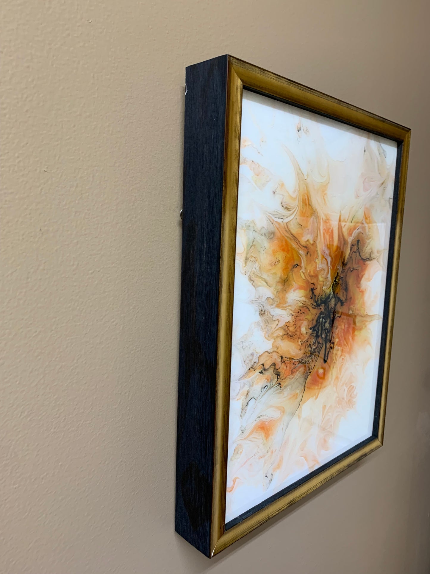 Orange Blossom - 12" x 16" Stretched Canvas - This is in a floating black frame and the front has a stunning gold design outline. The sides are 2 inches thick.